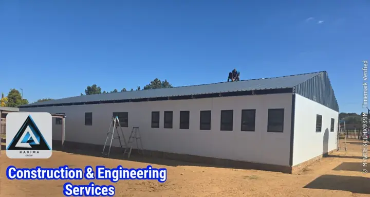 Long single-storey prefab office building
