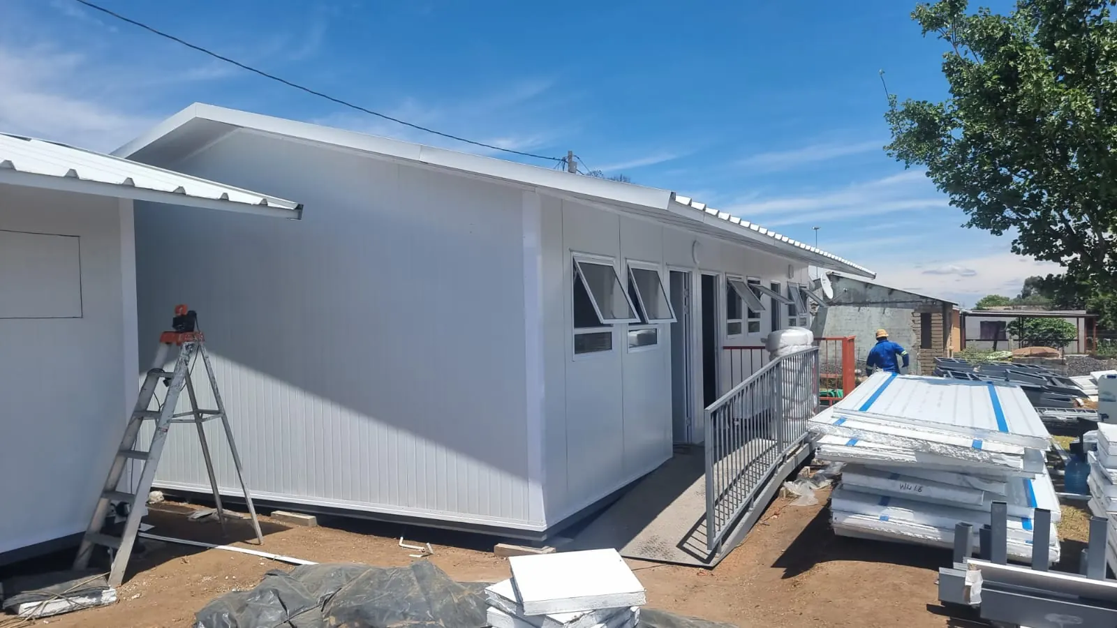 Prefab building being assembled on site